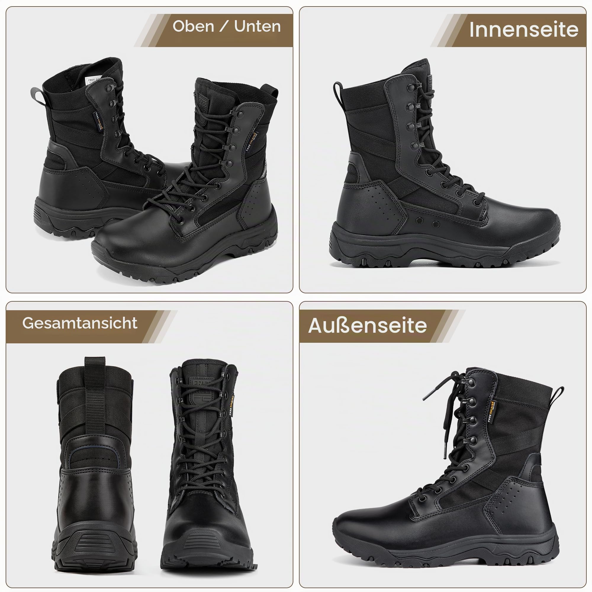 FREE SOLDIER Taktische Herrenstiefel 8 Zoll Leichte Kampfstiefel Langlebige Wildleder Militärische Arbeitsstiefel Wüstenstiefel