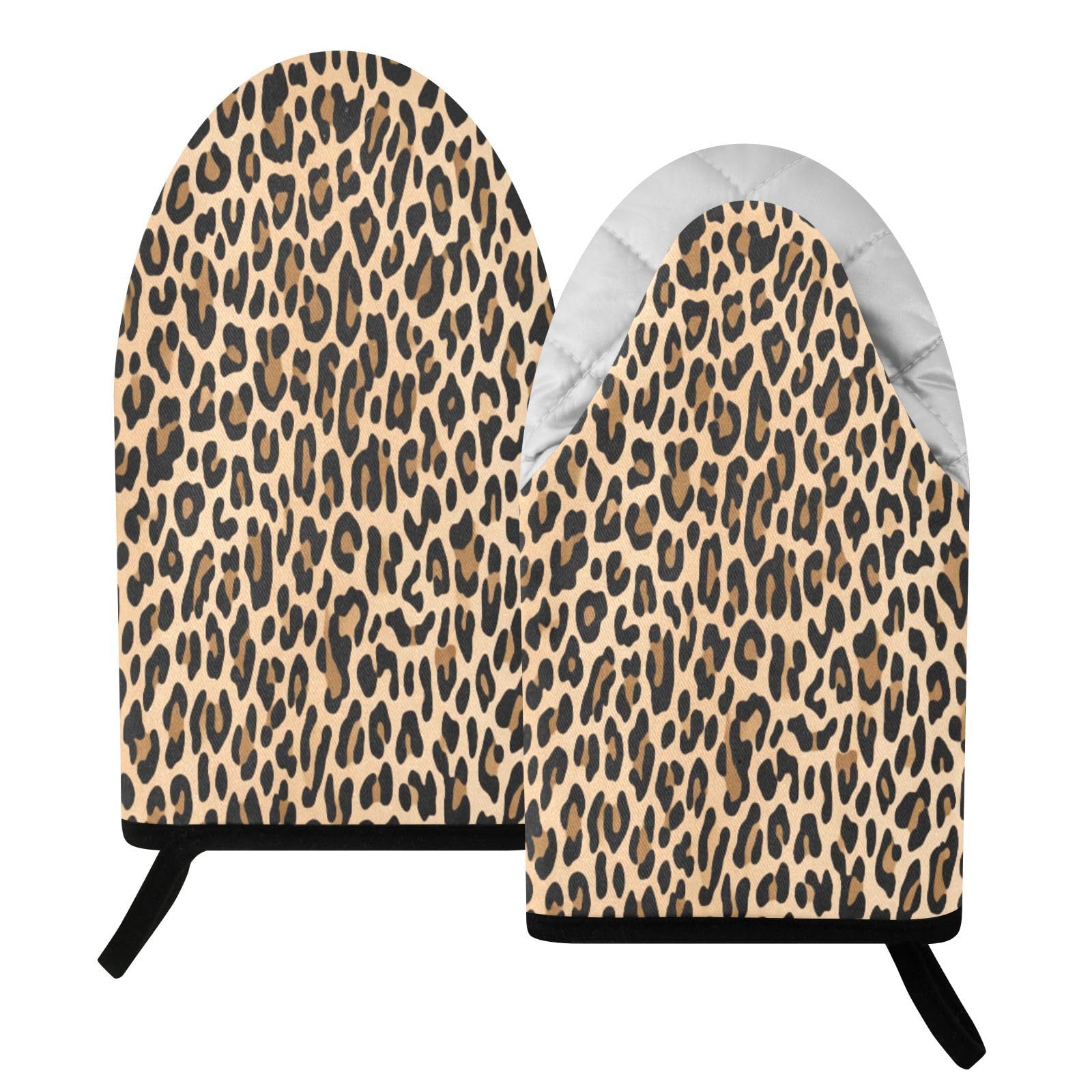 BURSTDDY Leopard Print Oven Mitt,Heat Resistant Kitchen Mitts for Cooking