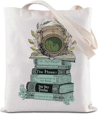 ZJXHPO Fantasy Book Tote Bag Lord Literary Reusable Grocery Shopping Bag Ring Book Reader Shoulder Bag Bookish Gift Ring Book Tote