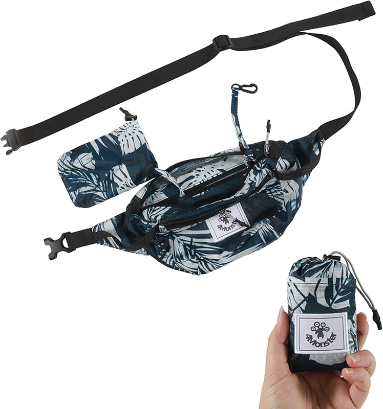 4Monster Hiking Waist Packs Portable,Water Resistant Fanny Bag with Adjustable Strap,Lightweight Crossbody Chest Bag Slim Bag