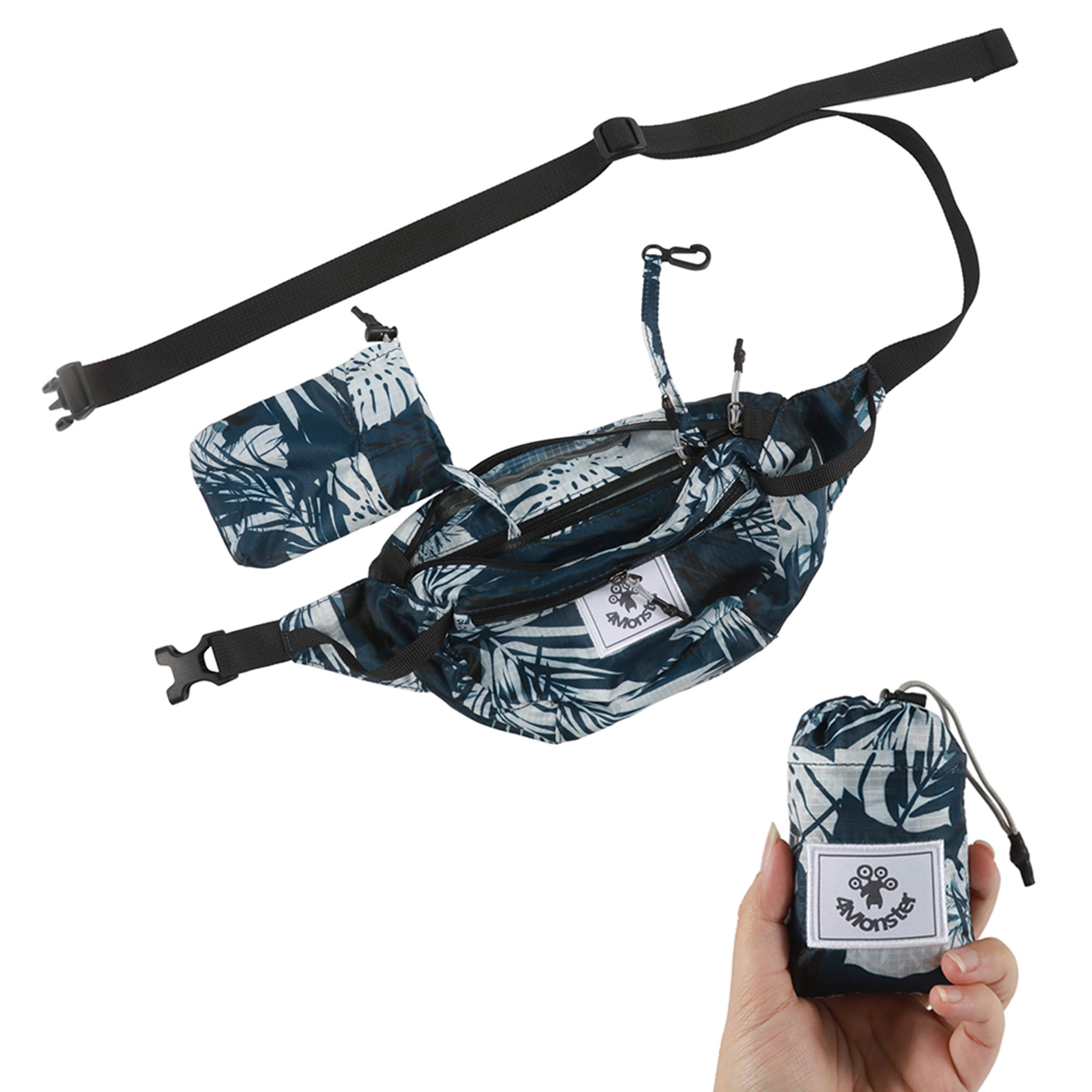 4MonsterHiking Waist Packs Portable,Water Resistant Fanny Bag with Adjustable Strap,Lightweight Crossbody Chest Bag Slim Bag, Flower Blue, 2L, Classic