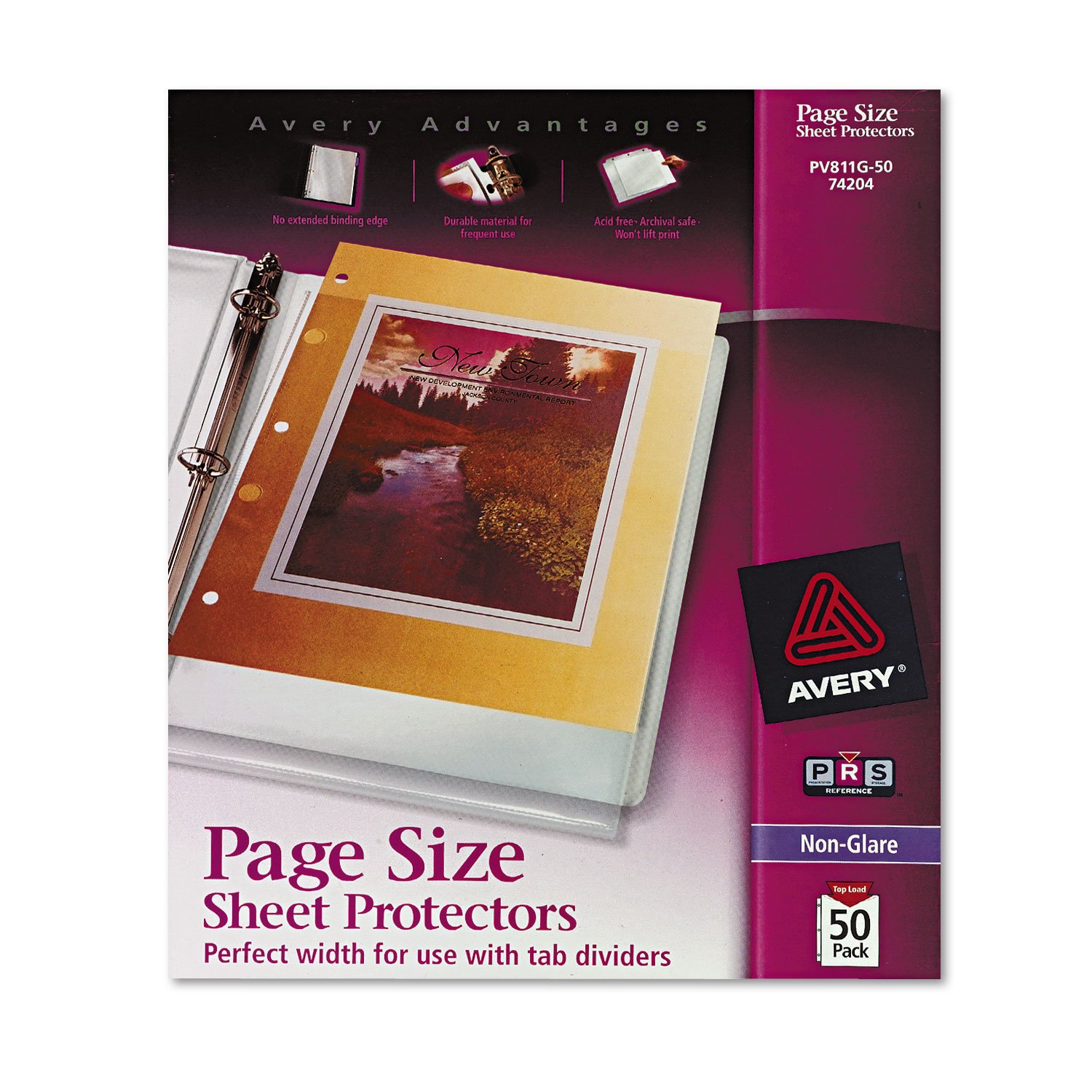 Avery 3001914 Top-Load Poly Three-Hole Sheet Protectors Non-Glare Letter 50/Box