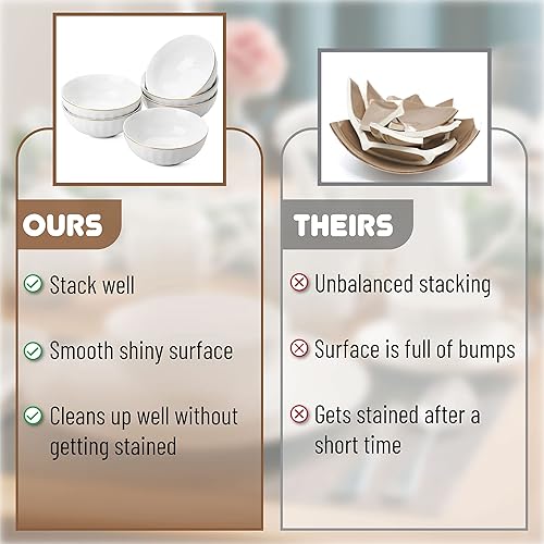 Miniatura 5 de BTaT - Tazones de porcelana blanca con borde dorado, juego de 6, 16 onzas, cuencos profundos para cereales, ensalada, sopa