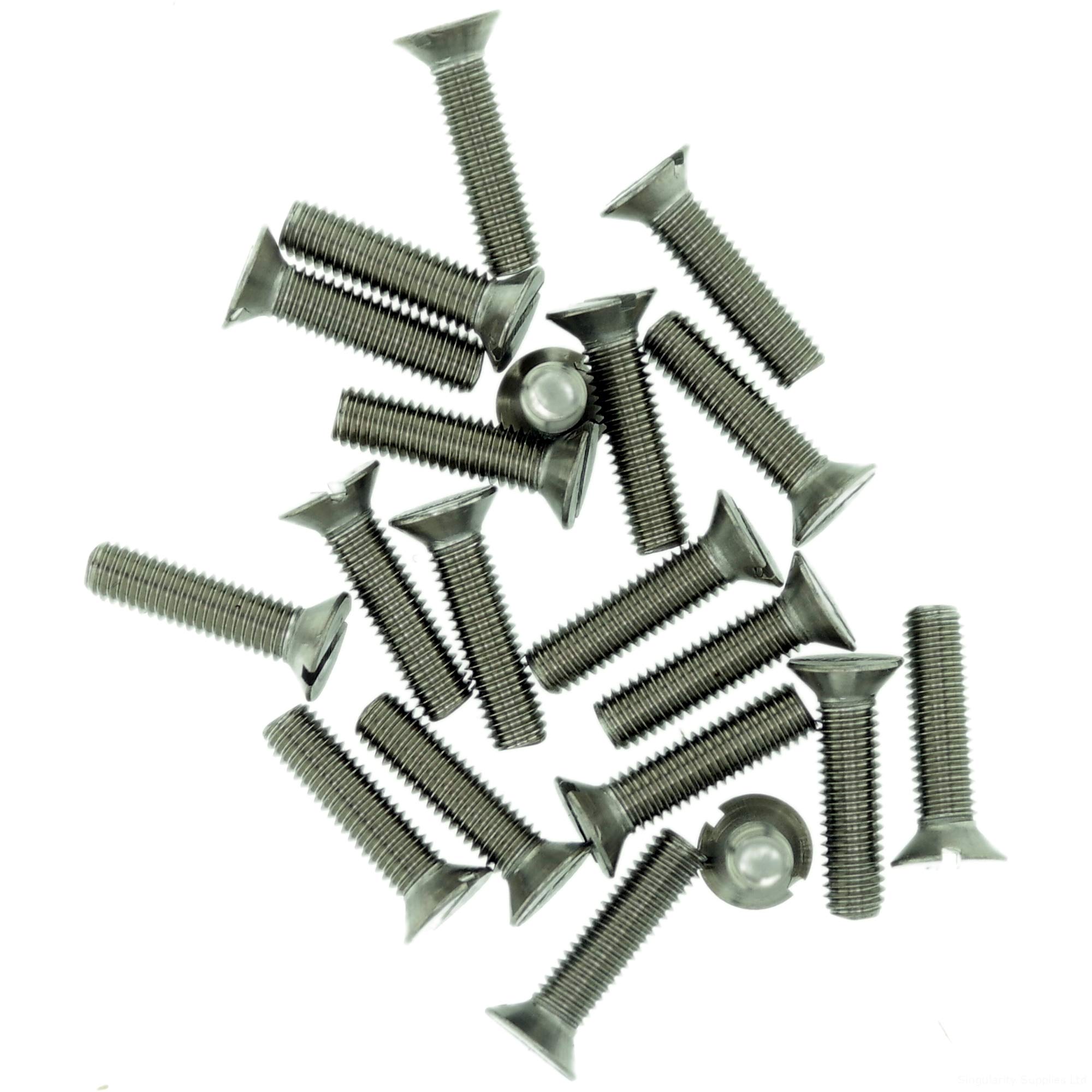 Singularity Supplies M6 (6Mm X 20Mm) Slot Countersunk Machine Screw (Bolt) - Stainless Steel (A2) (Pack Of 20)