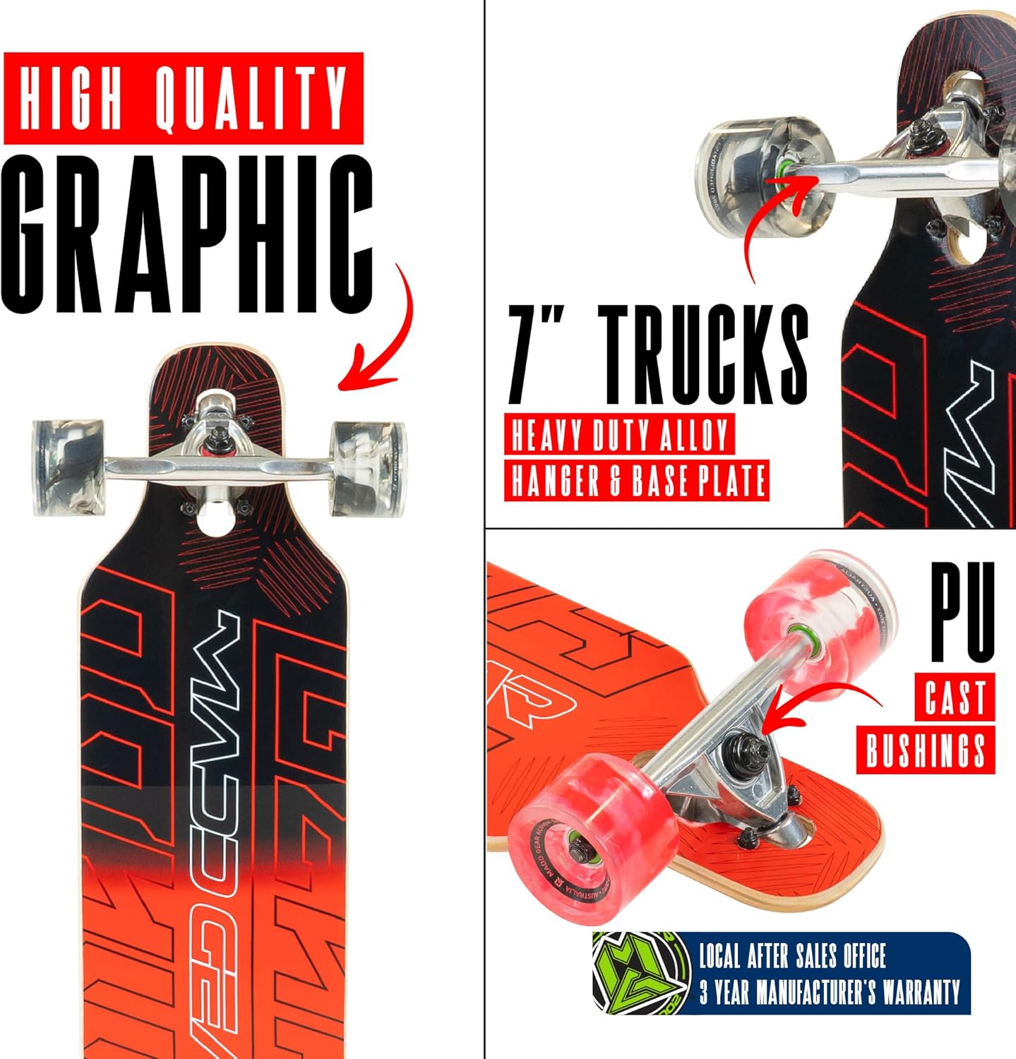 Cruiser Skateboard for Adults & Teens – Lightweight 31" Maple Deck – Smooth 70mm Wheels – Madd Gear Longboard