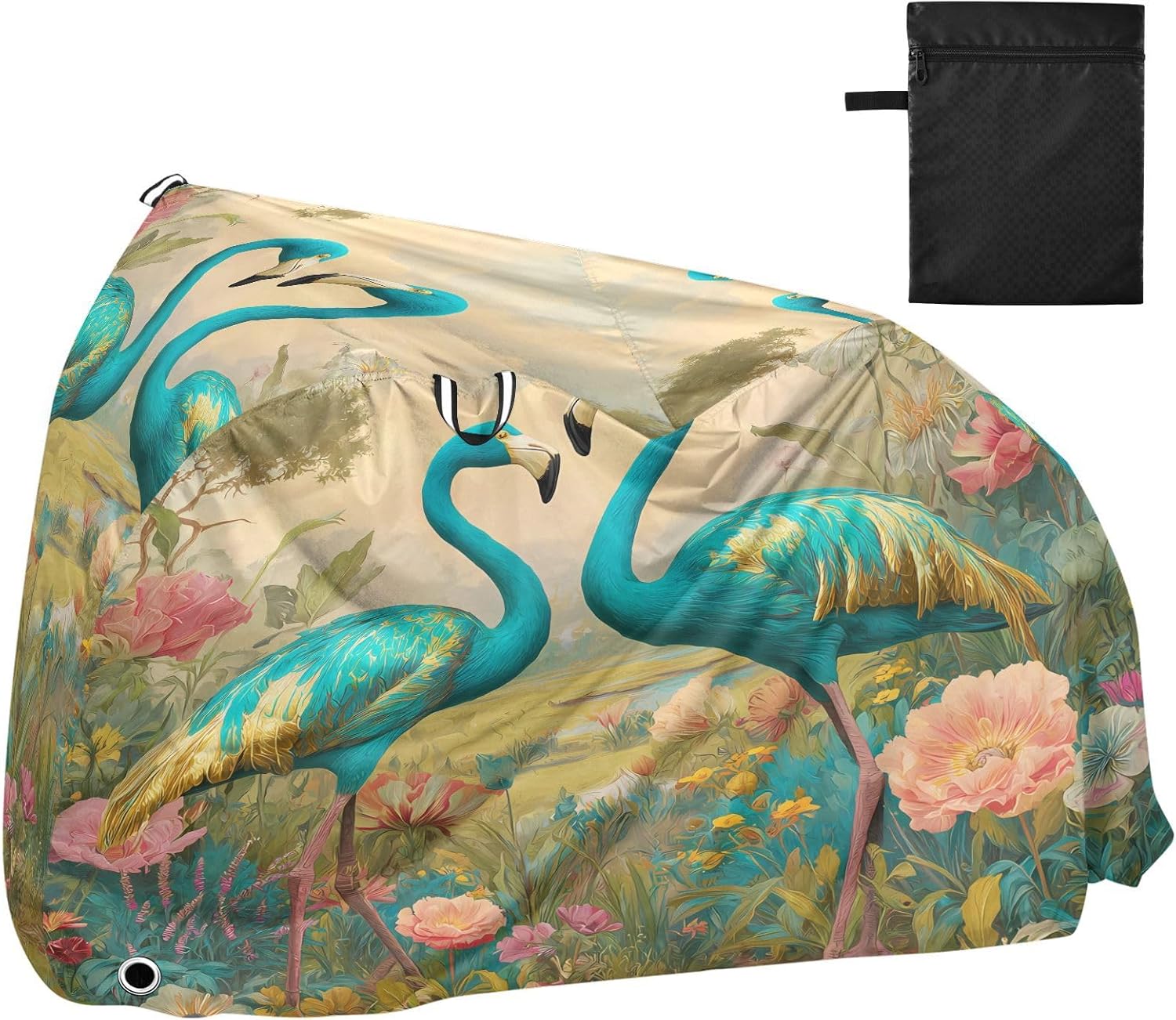 ALAZA Green Flamingos Bike Cover Waterproof Outdoor Ebike Bicycle Covers Tarp Protection for 1/2 Bikes, Sun UV Dust Wind Proof