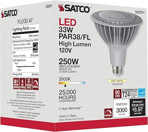 Miniatura 4 de Satco S22251 LED PAR38 de 33 vatios de alto lumen; 3000 K; base media; 120 voltios, paquete de 6 cumple con California