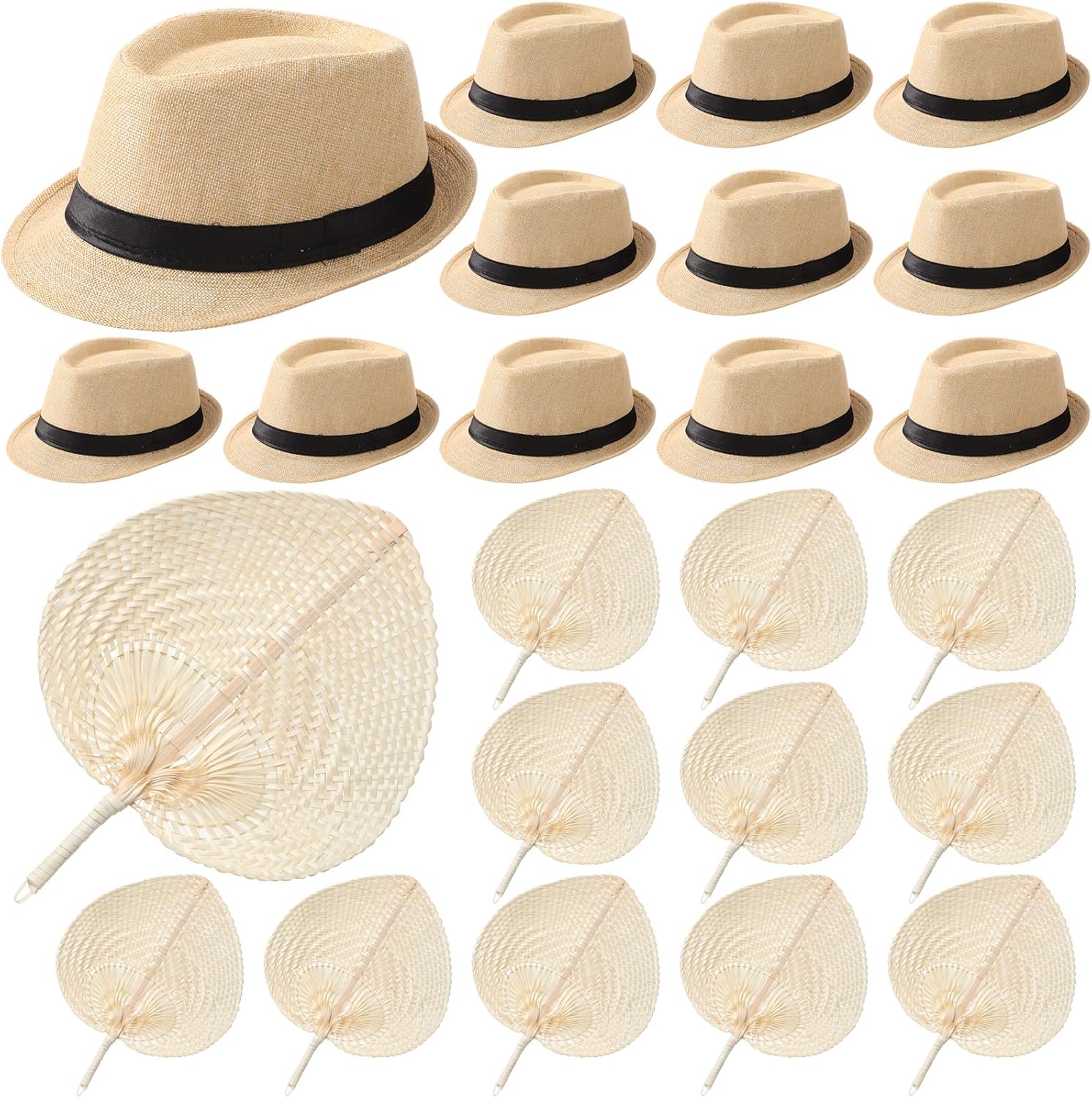 12 Sets Havana Night Party Decorations 12 Cuban Hats for Men and 12 Raffia Fans for Havana Night Puerto Rico