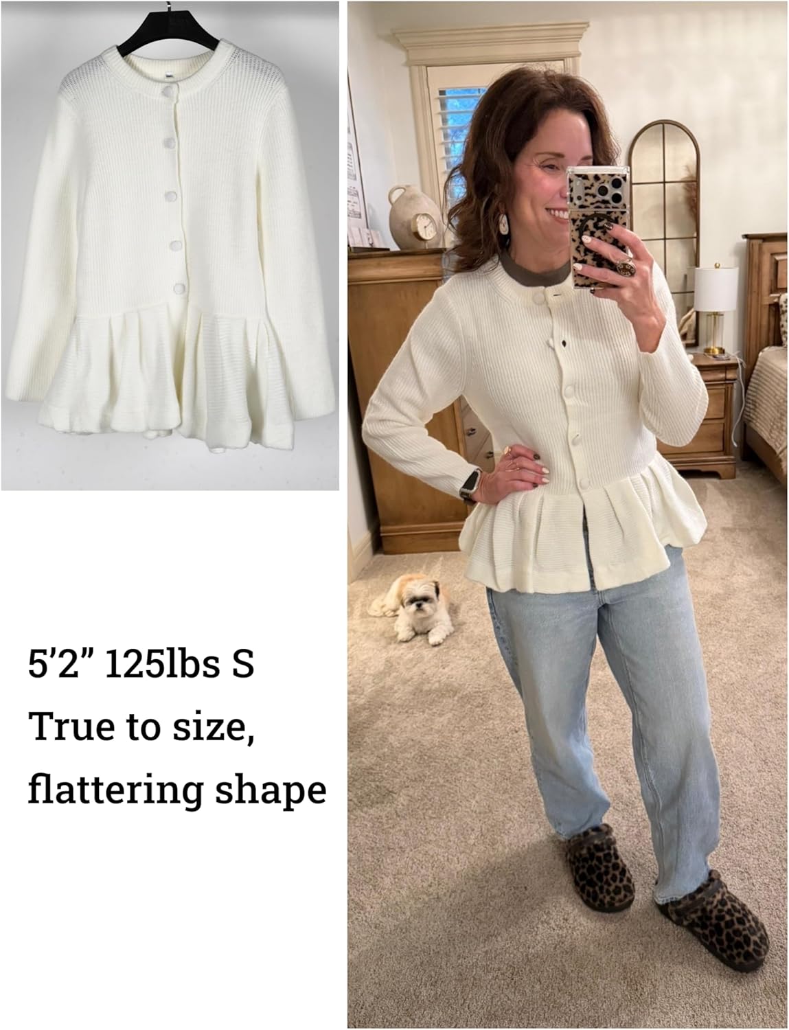 Dqbeng Womens Peplum Cardigan Sweater Elegant Ribbed Button Down Knit Top Flared Hem Knitwear - Image 4