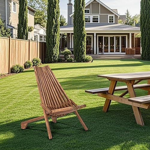 Miniatura 8 de VINGLI La silla de patio con listones de madera cuenta con un diseño plegable y es adecuada para su uso como una silla de descanso en salas de