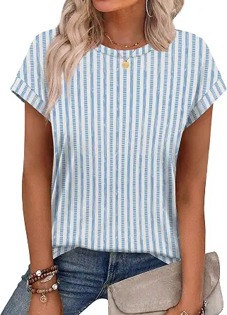  Womens Summer Tops Short Sleeve Shirts Crew Neck Cute Trendy Tunic Blouses (S-3XL)