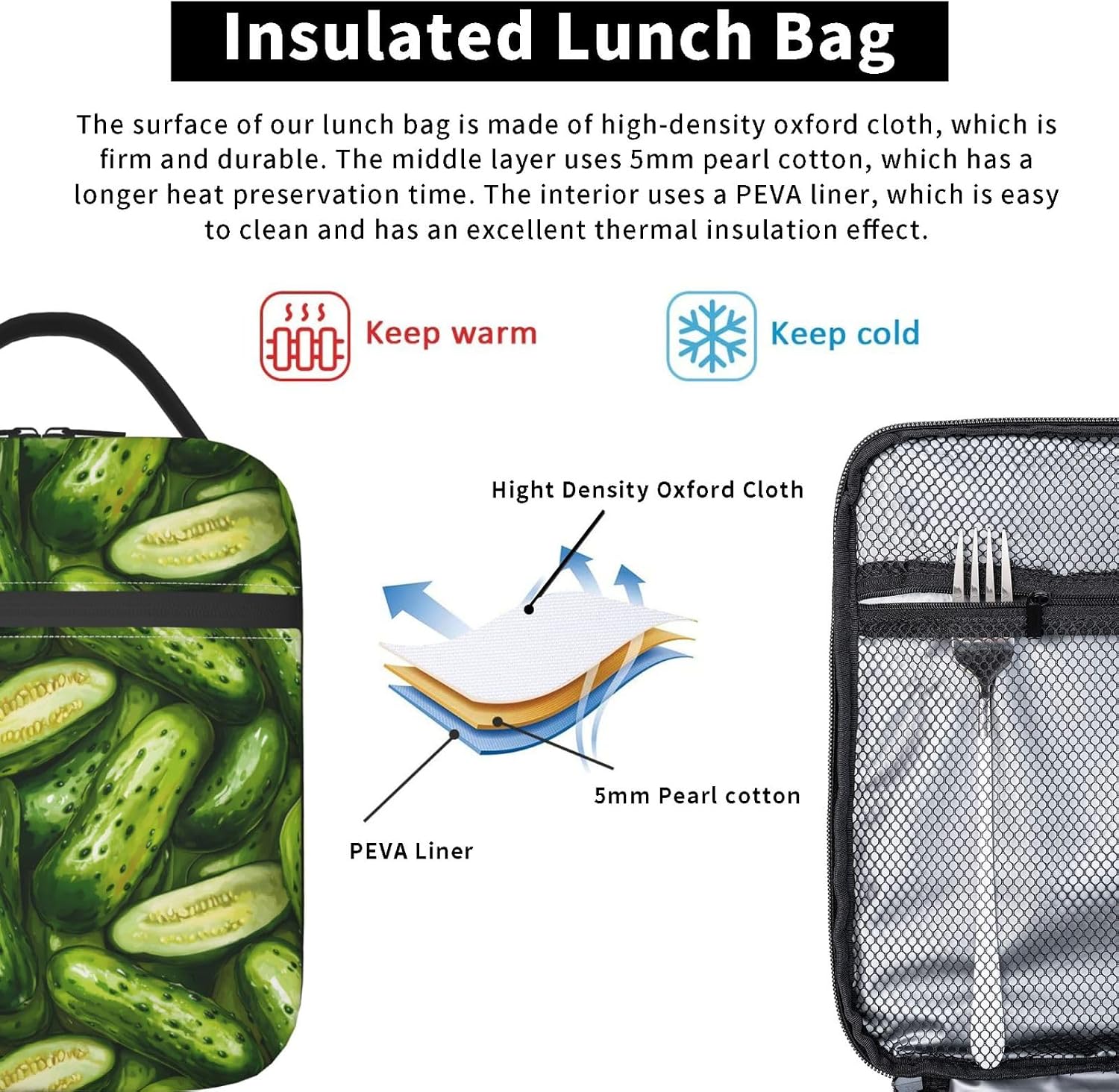 Pickle Lunch Box for Women Kids Girls Insulated Lunch Bag Lunchbox Adults Lunch Tote Bags Reusable Cooler for Work Office School Picnic Travel image 5
