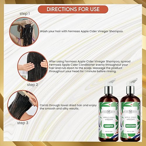 Miniatura 6 de Fermosa Juego de champú y acondicionador de vinagre de sidra de manzana, aclarando la nutrición y calmante, reduce la picazón del cuero cabelludo,
