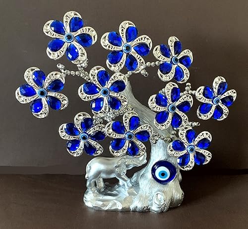 Miniatura 2 de Betterdecor Turkish Nazar Blue Evil Eye Money Fortune Tree Lucky Elephant Design Protección para decoración del hogar -T09 (azul)