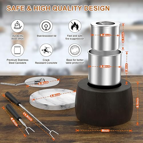 Miniatura 3 de Paquete de 2 fogatas de mesa, libre de humo para interiores y exteriores, portátil, de etanol, con 2 tenedores retráctiles para asar malvaviscos y