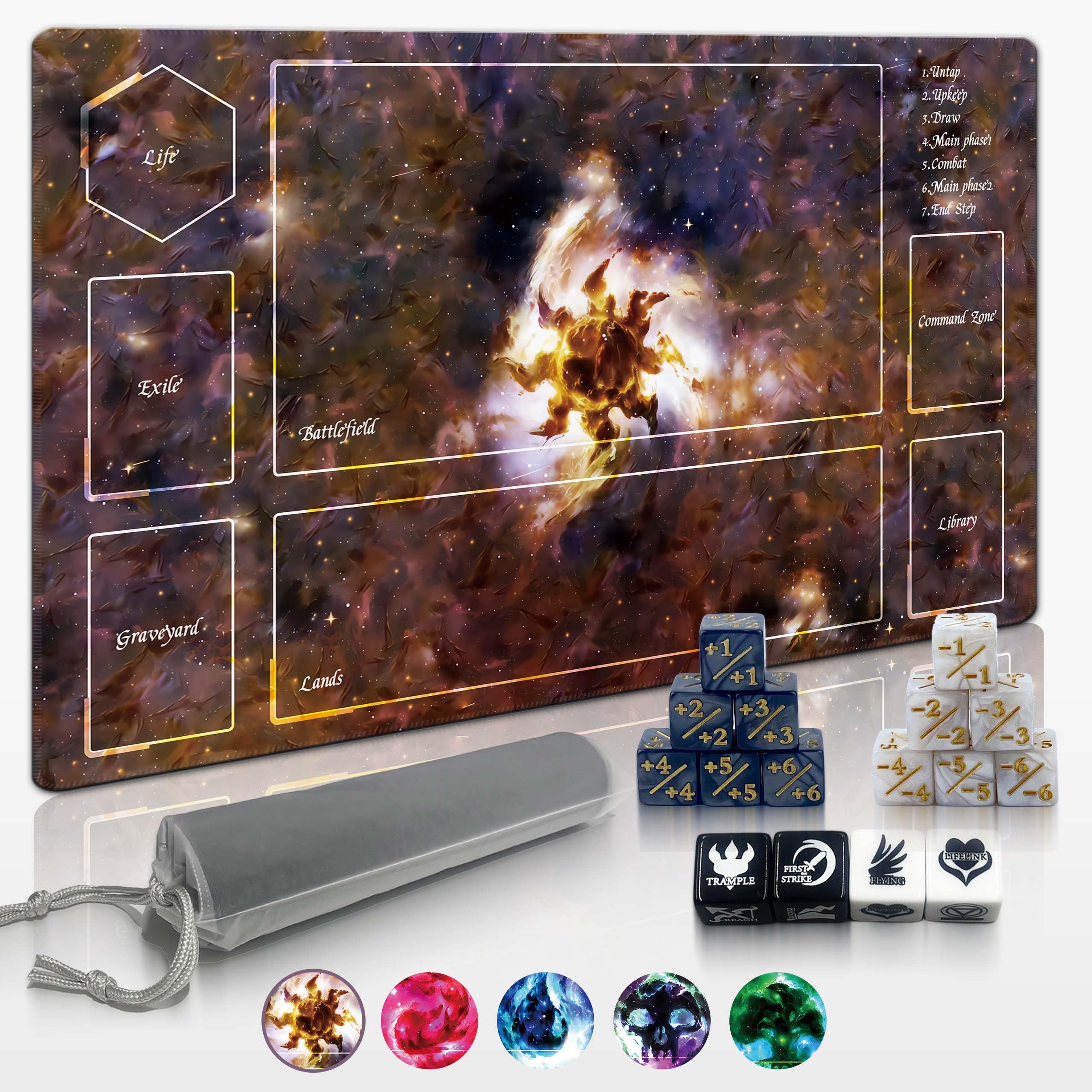 Cylvenor 24"x14" MTG Playmat with Storage Bag & 16-Piece Dice Set - Non-Slip Rubber TCG Card Game Mat, Stitched Edges Tabletop Gaming Mat (White, Basic Lands Series) — image 1