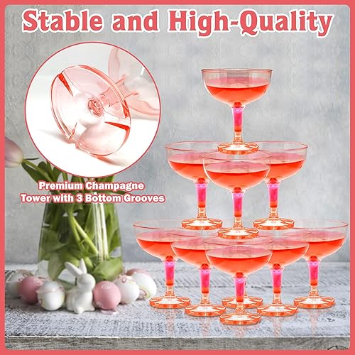 Miniatura 9 de 50 vasos de plástico para copas de champán para fiestas, vasos de champán desechables de 5 onzas, vasos de martini acrílicos irrompibles