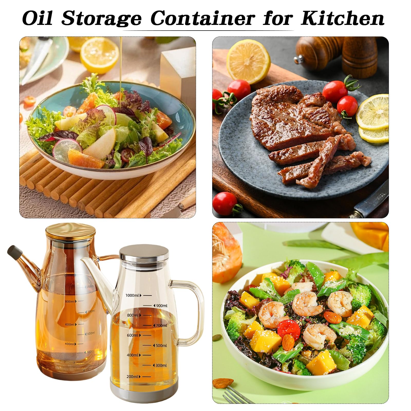 Bottiglia dispenser per olio con beccuccio antigoccia, dispenser di olio da cucina, dispenser per olio e aceto, bottiglie per cucinare, friggitrice, insalata, gadget da cucina (trasparente, 800 ml)