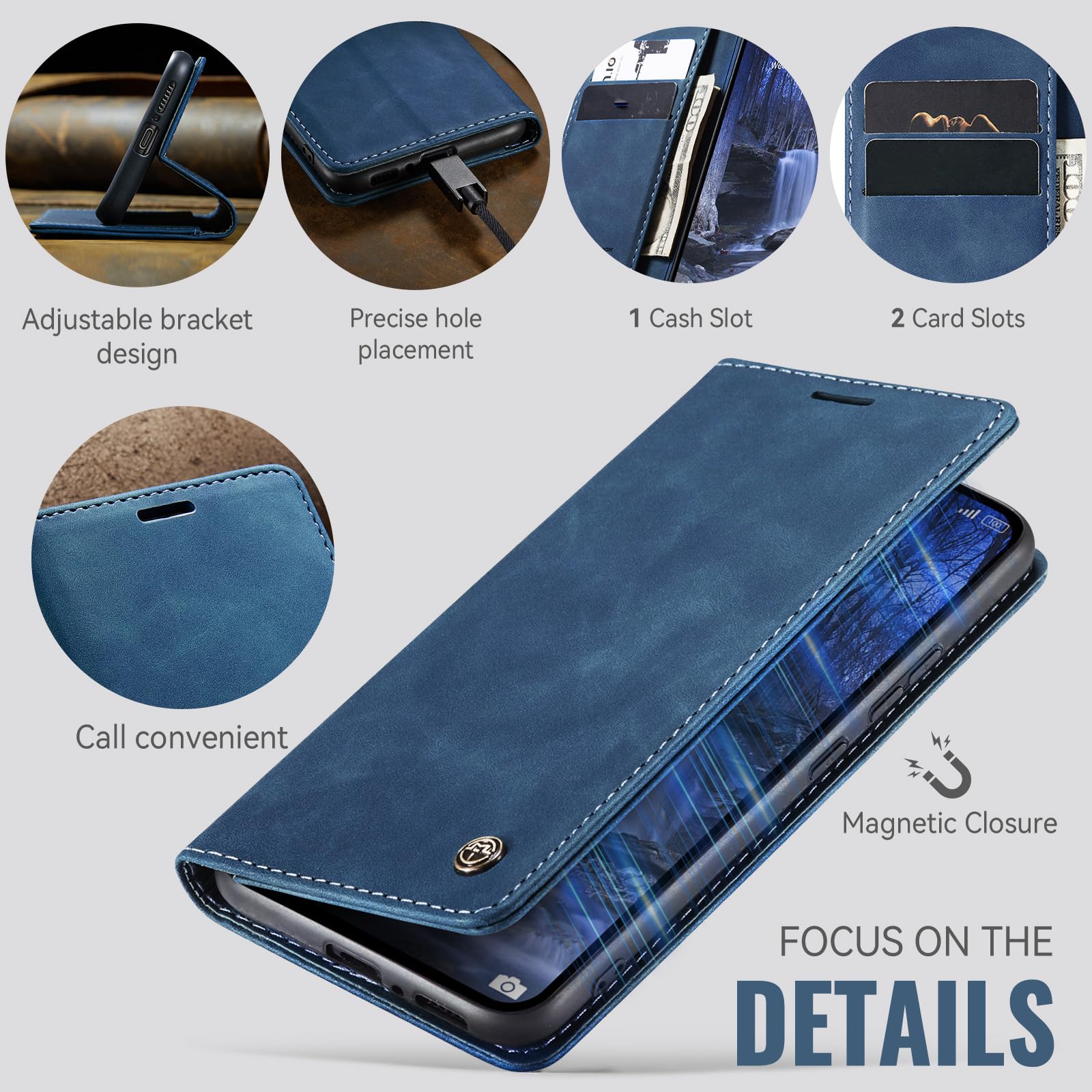 Azororo Cover per Xiaomi Poco M7 Pro 5G, Premium PU Pelle Custodia, Magnetica Carta Fessura Portafoglio Case, Flip Cavalletto Custodia per Xiaomi Poco M7 Pro - Blu