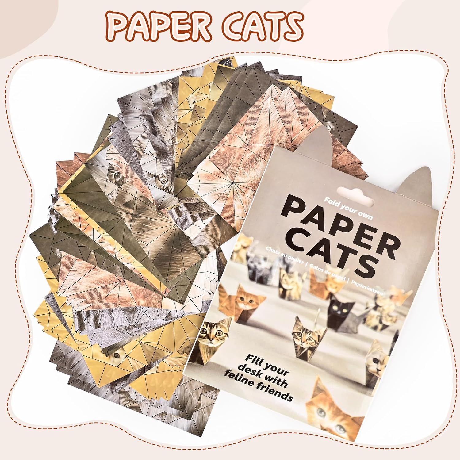Cute Cat Origami Paper Kit, 3D DIY Paper Cats to Fold, 50 Colorful Sheets, Easy Craft for Beginners, Screen-Free Activity, Desk Decor & Gift for Cat Lovers (动物)