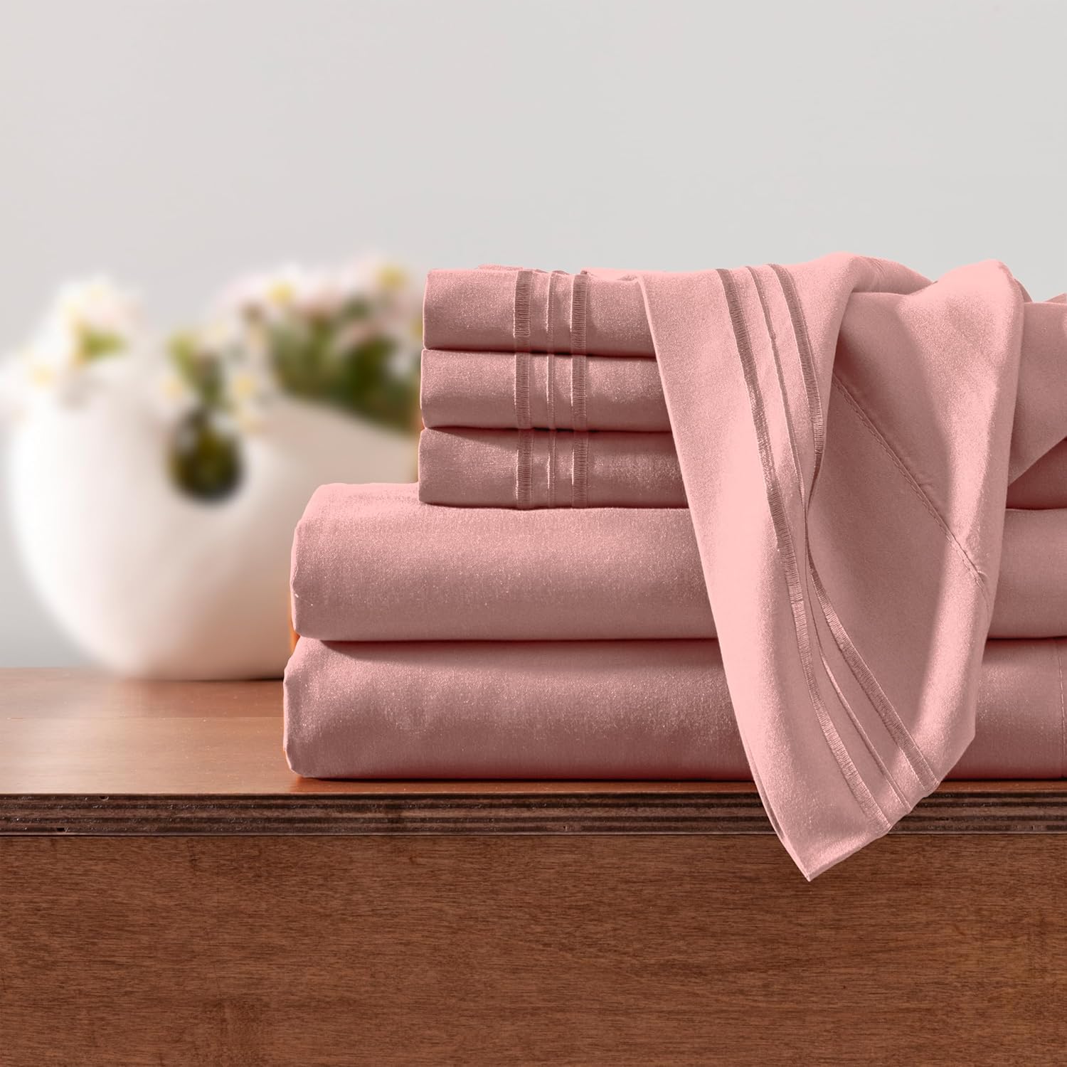 Horbaunal Dusty Pink Full Size Sheet Set - 6 Piece Luxury 1800 Thread Count Bedding Sheets & Pillowcases - 16 Inch Deep Pocket Microfiber Bedding Set - Soft & Wrinkle Bed Sheets - Image 7