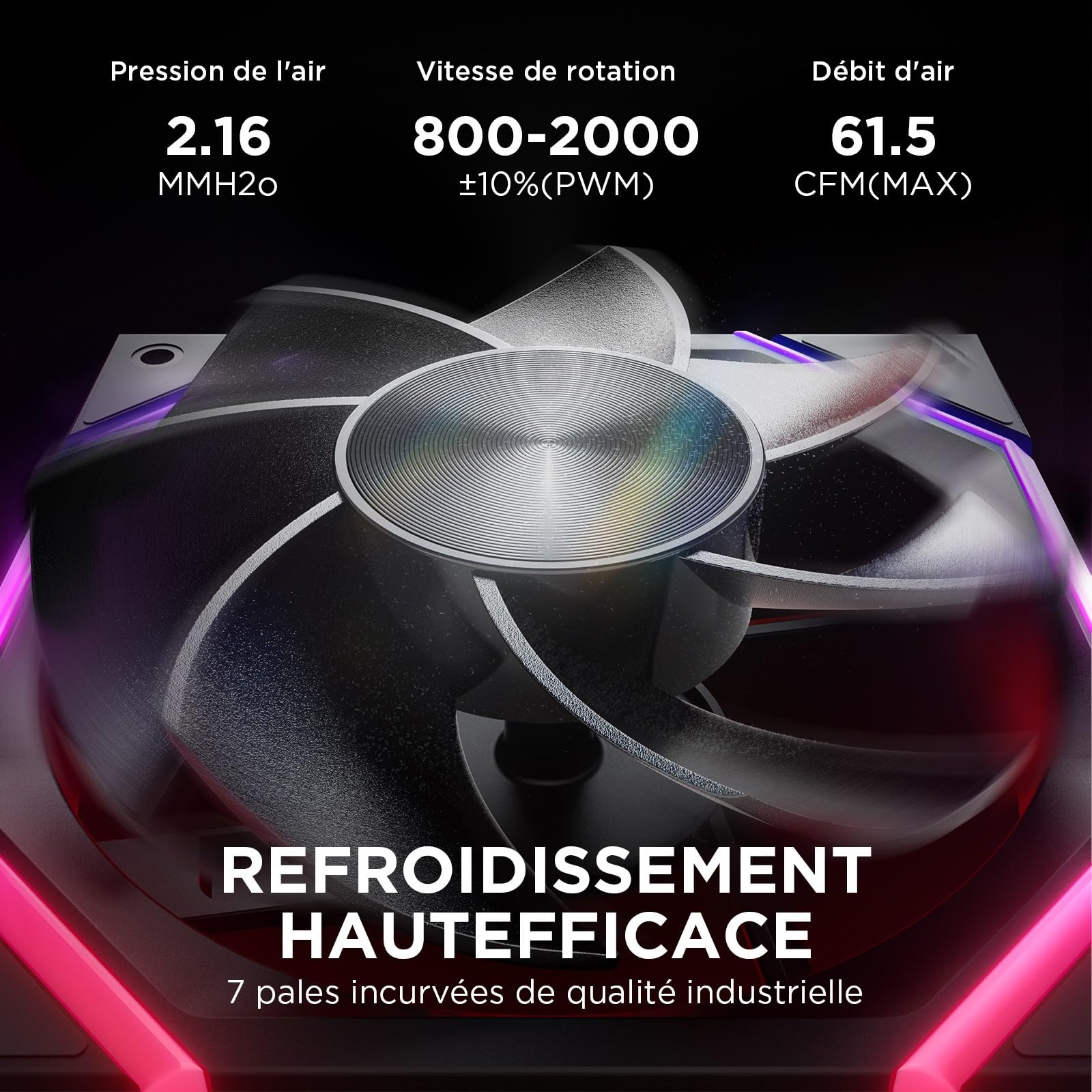 AsiaHorse Nyota Ventilateur PC 120MM ARGB Reverse [Lot de 3] [HDB] Ventilateur RGB 2000 RPM/61.5 CFM/2,16 MMH2O 5V 3PIN ARGB et ventilateur PWM 4PIN durée de vie de 50000H