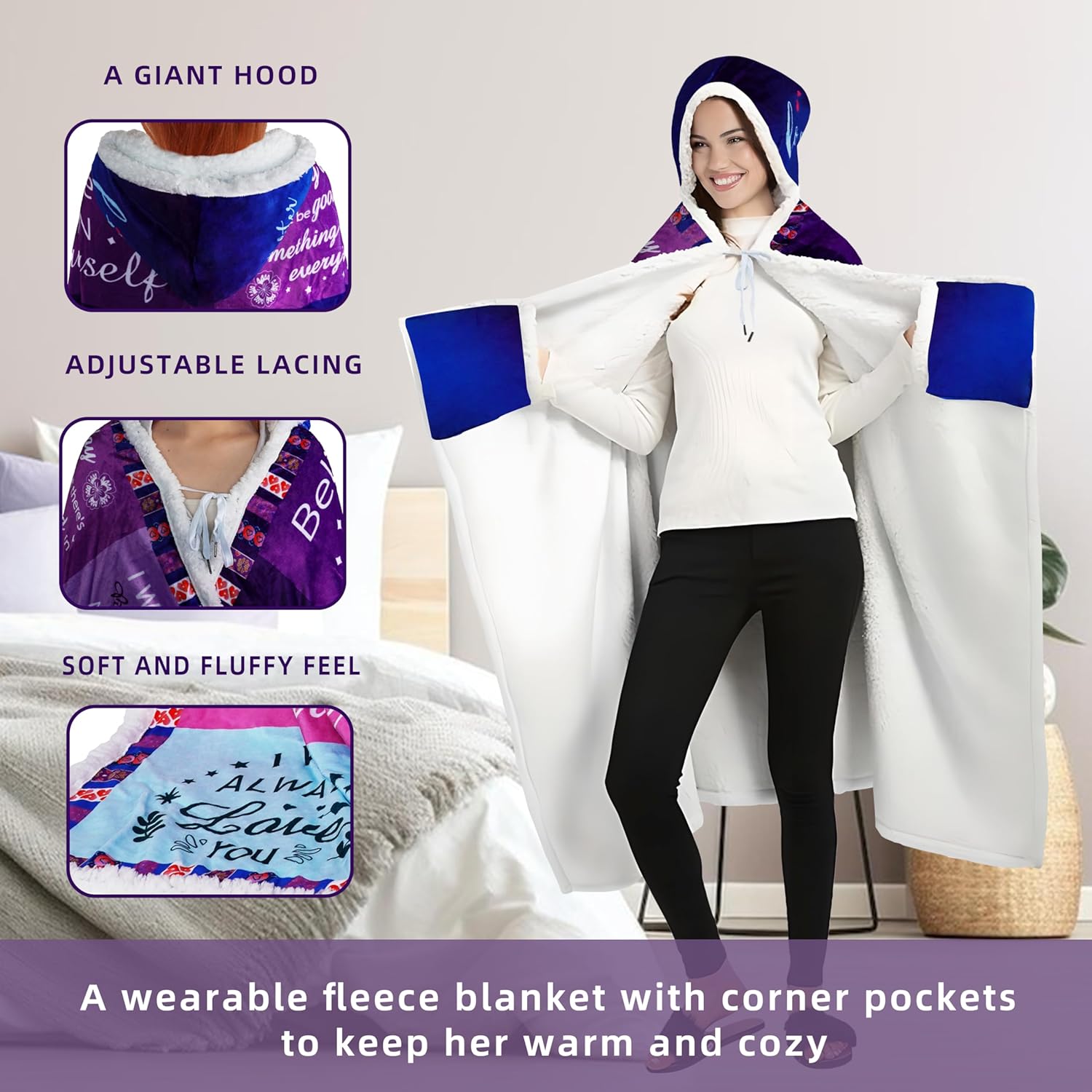 Mother's Day Daughter Gifts from Mom Birthday Gift Sherpa Flannel Wearable Hoodie Blanket Gifts for Adult Daughter