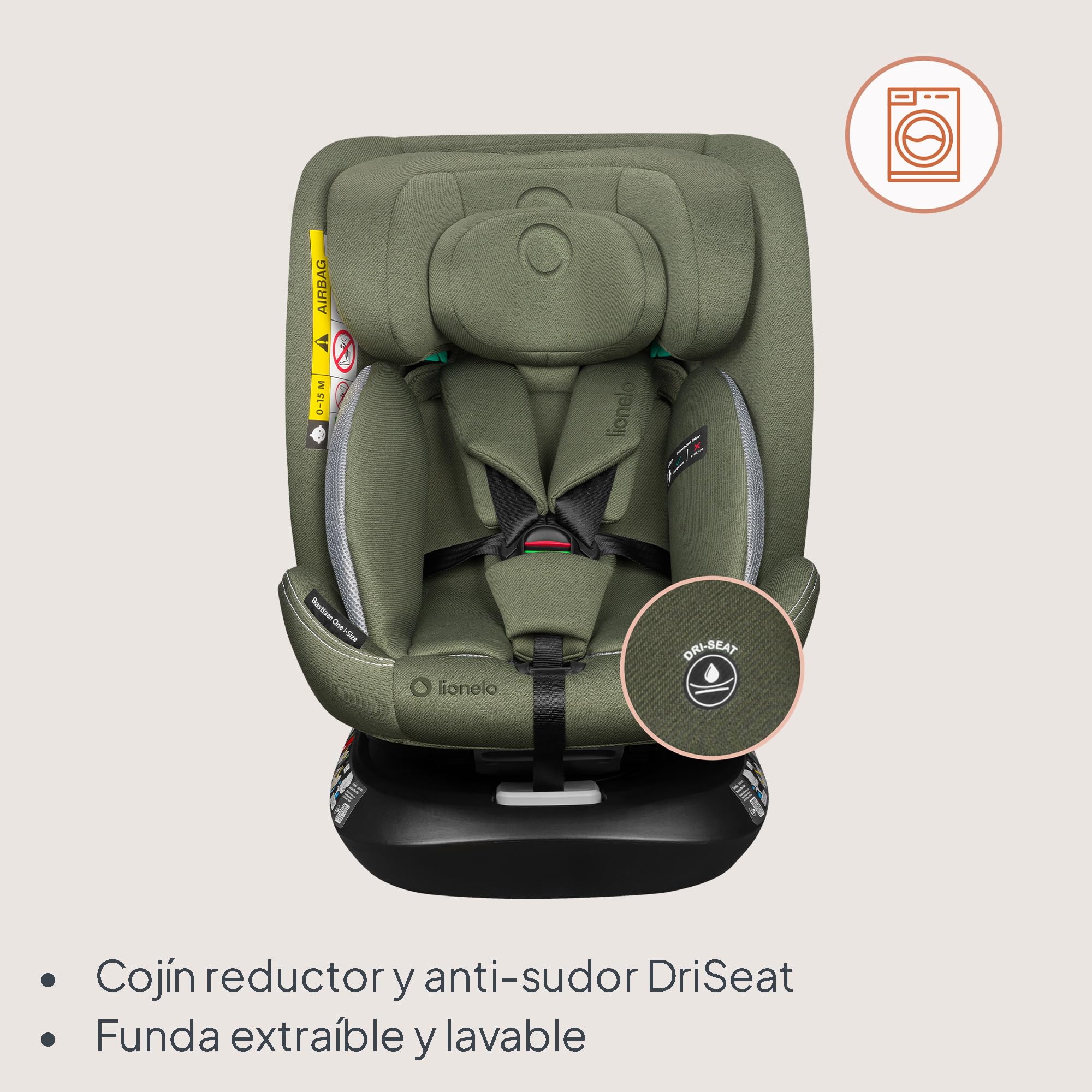 LIONELO Bastiaan i-Size One Silla de Coche Giratoria 360o para Niños de 40 a 50 cm Montaje hacia Delante y hacia Atrás, ISOFIX Cinturón TopTether Ajuste del Respaldo y Reposacabezas Protección lateral | Montaje en dirección de marcha y en sentido contrari