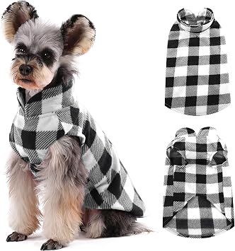 Kuoser Dog Fleece Vest, Warm Plaid Dog Sweater with Leash Hole, Soft Puppy Pajamas Dogs Winter Coat Cozy Puppy Jacket for Small Medium Dogs Cats,Spring Fall Cold Weather Pet Christmas Outfit,Black XXS