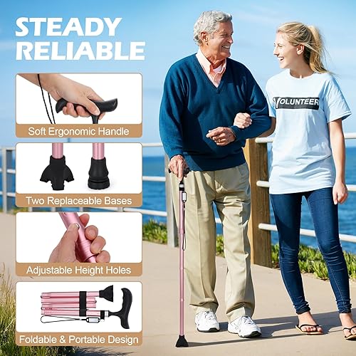 Miniatura 2 de Bastón plegable para mujereshombres, ligero, ajustable, plegable para personas mayores y adultos, ayuda de movilidad de equilibrio con punta
