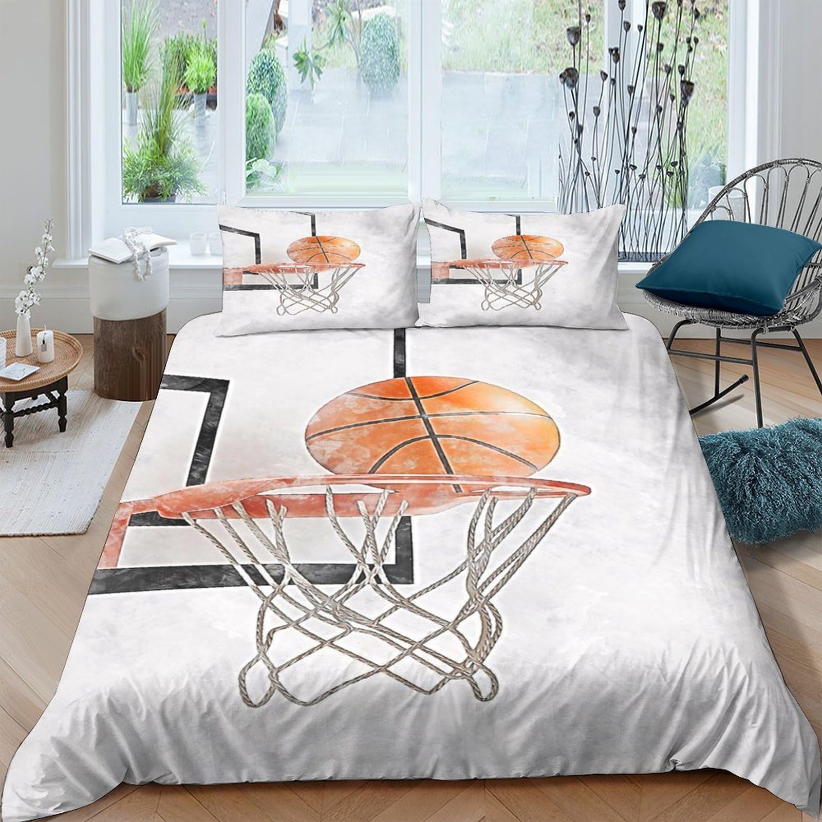 Ctjqhvkz Style-9 3D Printed Basketball Hoop Fitted Sheet Microfiber Orange Bed Cover For Bedroom Dorm Mattress Protection Decor Single（135X200cm）