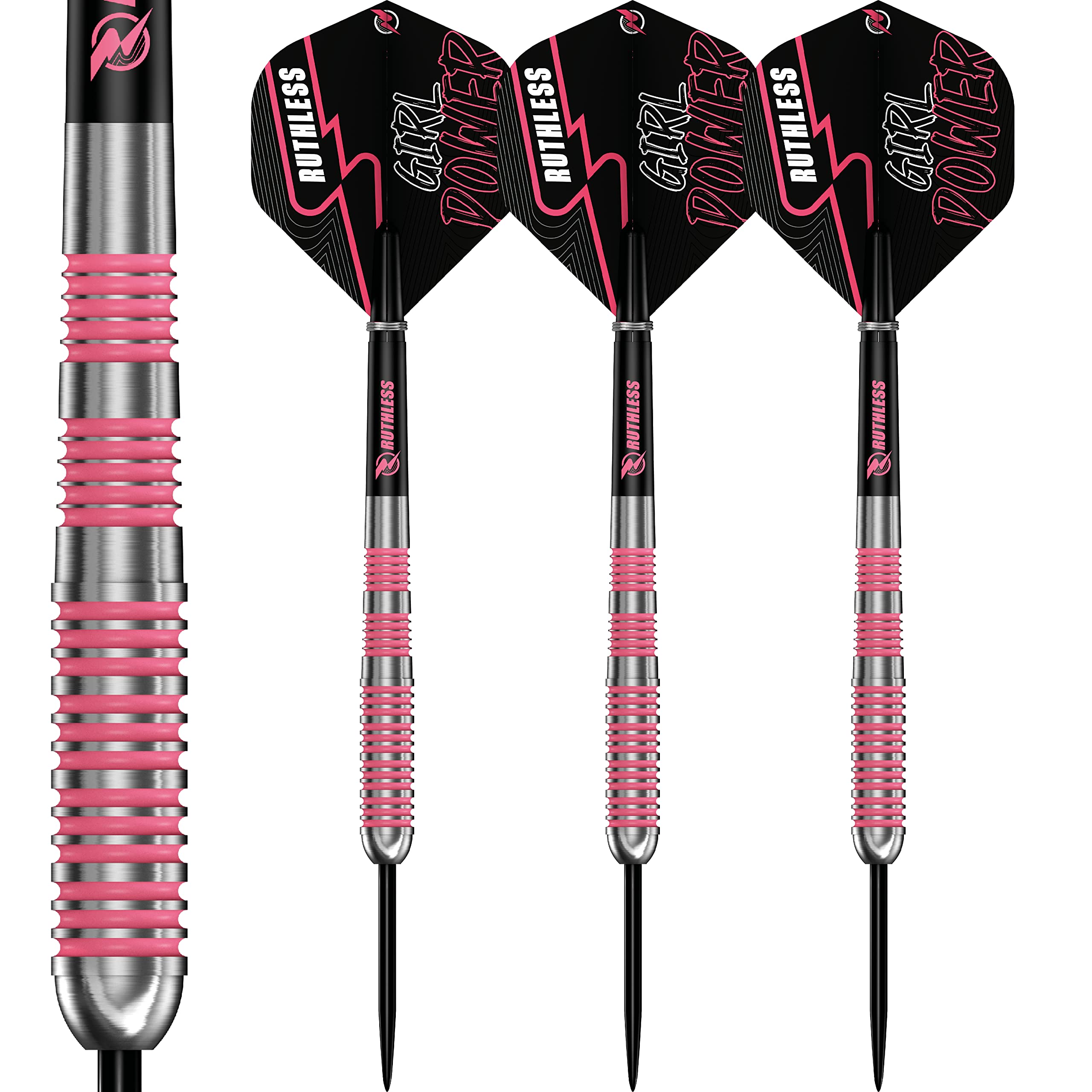 RUTHLESS RX Girl Power Darts Set | 90% Tungsten Steel Tip | Ringed Pink, Standard, 27g (D6110)
