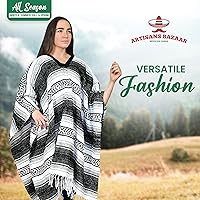 Vista 83 de Artisans Bazaar Poncho tradicional mexicano de Baja para hombres y mujeres, auténtico sarape de Gaban, manta de vaquero Pancho Jorongo rojo - rosa