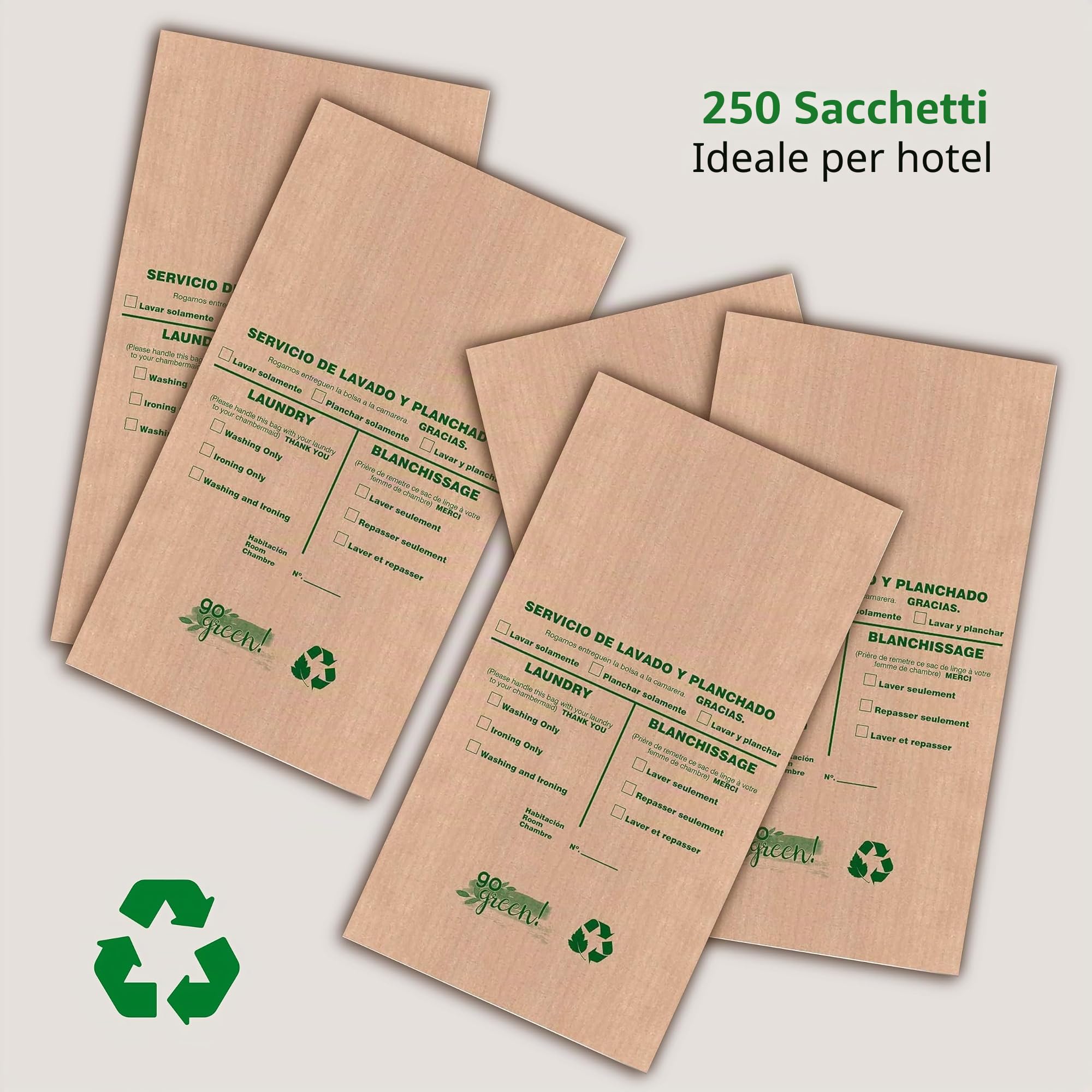 250 Sacchetti per lavanderia Eco usa e getta | Buste biodegradabili per il servizio lavanderia degli hotel| 100% sostenibile ed ecologica | 100% Made in Spain