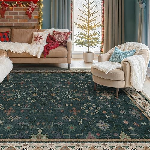 Miniatura 822 de Alfombra Boho Negra para Sala de Estar - Alfombra de Área Lavable de 10x14 Pies, Alfombras de Comedor para Debajo de la Mesa, Alfombra Suave de Pelo