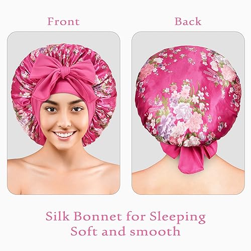 Miniatura 2 de Gorro de seda para dormir, gorro de satén para dormir, gorros para mujeres negras, gorro de seda para dormir, paquete de 2 gorros de banda de amarre