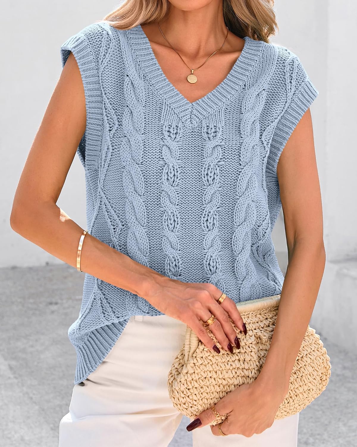 BTFBM Sweater Vest Women Oversized V Neck Cable Knit Casual Pullover Sweaters Fall Outfits 2025 Sleeveless Tops - Image 4