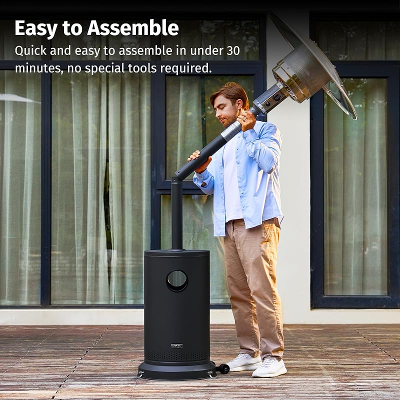EAST OAK 50,000 BTU Patio Heater for Outdoor Use with Round Table Design, Double-Layer Stainless Steel Burner, Wheels, Triple Protection System, Outdoor Heater for Home and Residential, Black image 6