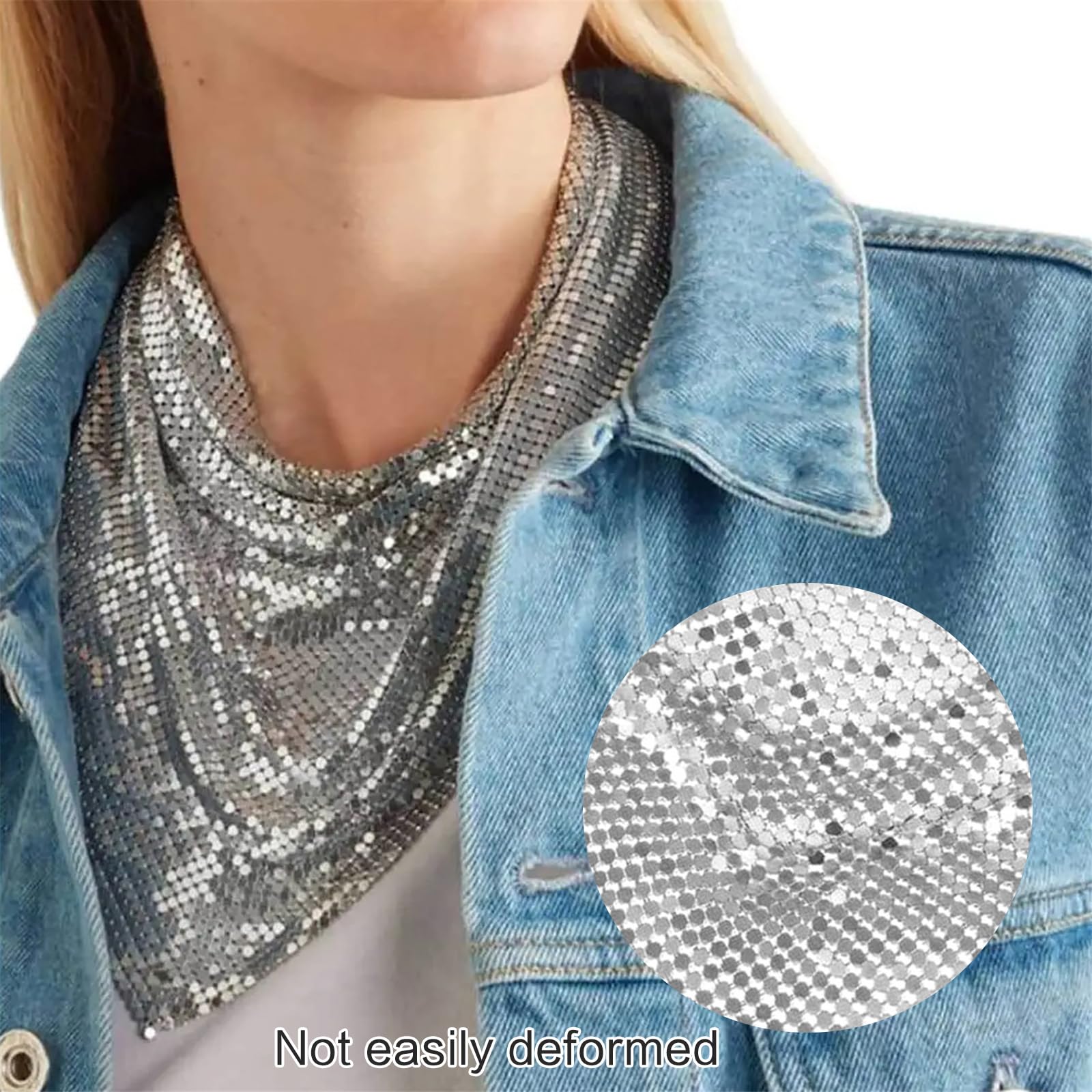 Pañuelo brillante para fiesta, punk, metálico, bufanda para el cuello para mujer, corbata de cuello a la moda, club, fiesta, disfraz