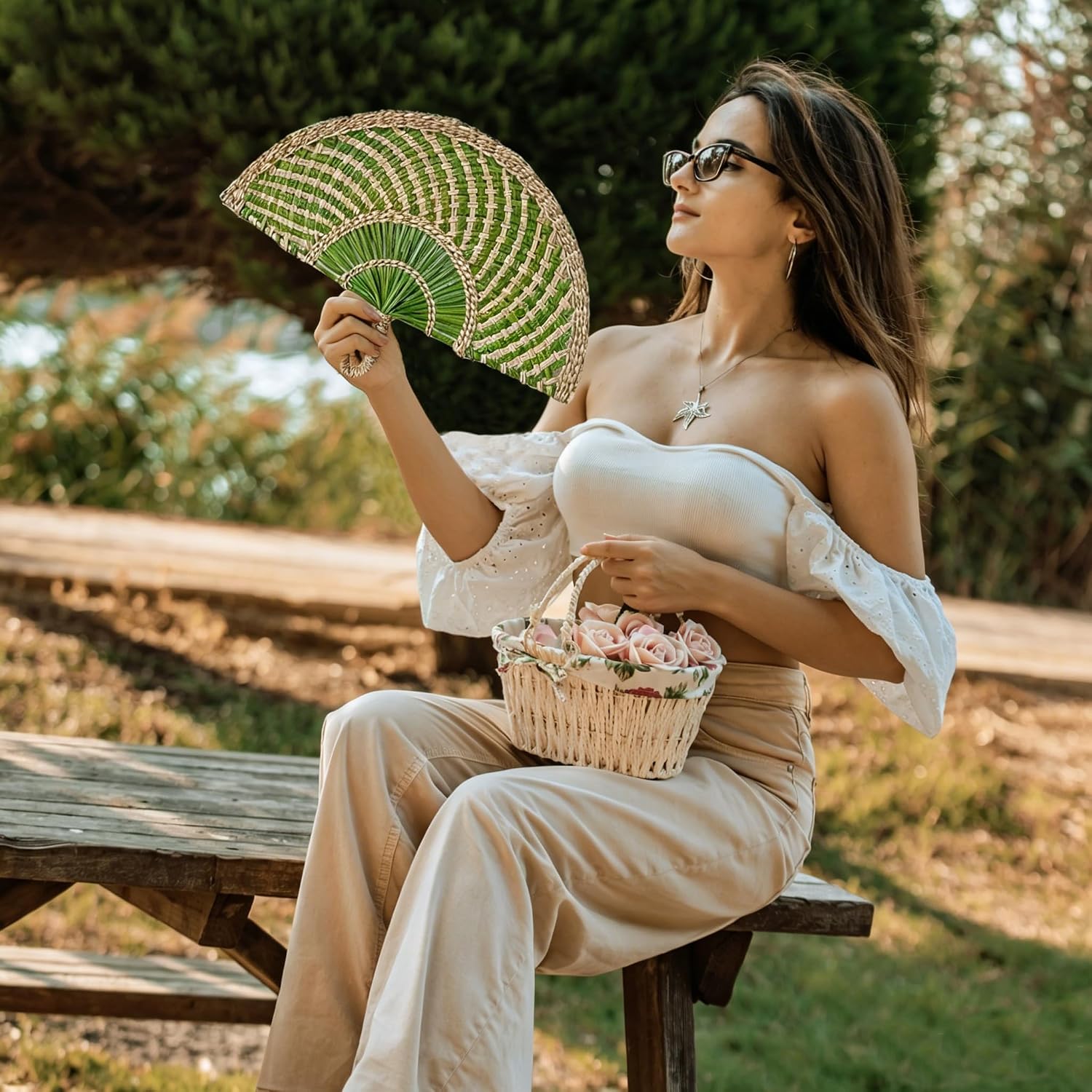 Handmade Straw Fan - Natural Woven Handheld Fan for Wedding Favors, Summer Cooling and Boho Wall Decor