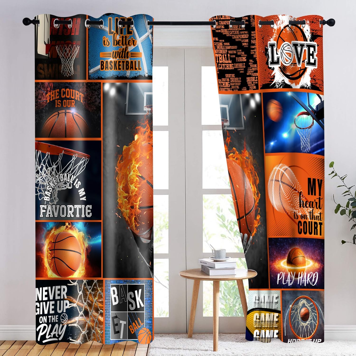 Basketball Sports Curtains for Boys Bedroom,5284inch Flame Basketball Inspirational Quotes Poster Wall Blackout Drapes for Kids Child Adolescents Bedroom Bathroom Game Room HI052DX