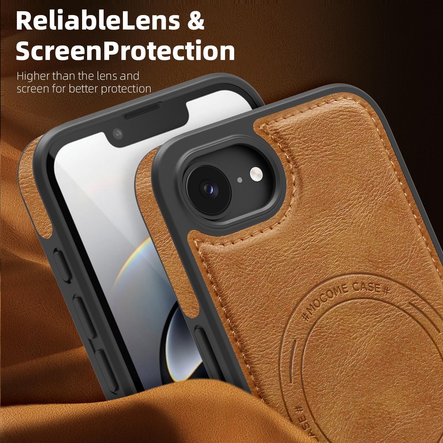 Shockproof Case Designed for iPhone 16E 6.1 inch Premium PU Leather Magnetic Rugged Compatible with MagSafe Slim Phone Cover for iPhone 16E (Brown) - Image 4