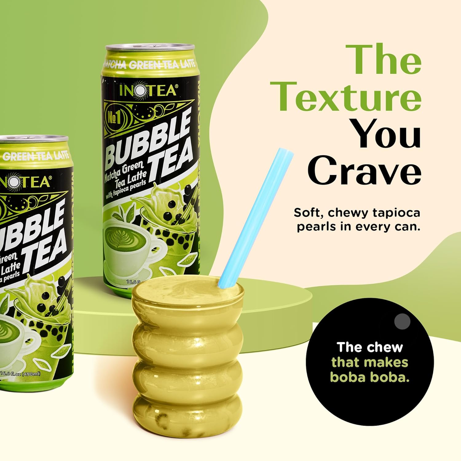 Inotea Bubble Tea with Tapioca Pearls - Delicious, Instant Boba Tea - Ready-to-Drink Black Milk Tea - Comes in Large 16.6 oz Cans - Enjoy Real Boba Without the Long Lines - Matcha Green Tea Latte - 12 pack