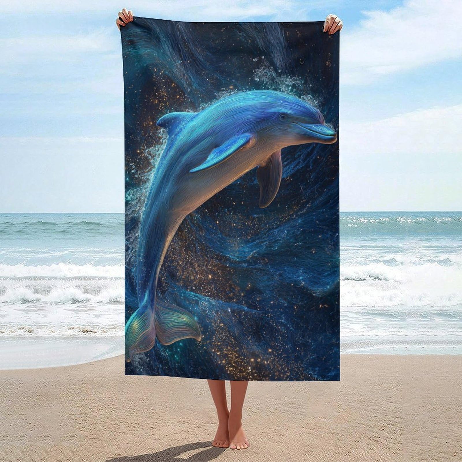 Serviette de plage élégante motif dauphin confort grand format