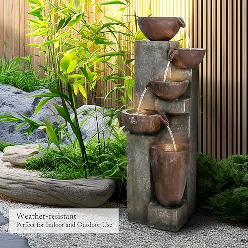 Miniatura 2 de Sunjet 5-Tier Cascading IndoorOutdoor Water Fountain with LED Lights - 40" High Large Waterfall Floor Standing Fountain for Garden, Patio, Yard, and