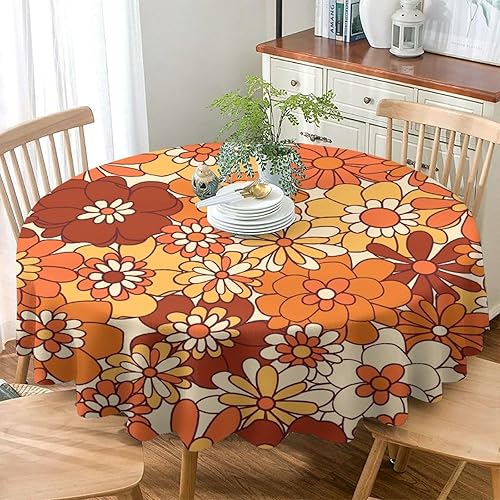 Miniatura 281 de Mantel floral hippie, diseño retro de los años 70, naranja, rosa, azul, floral, bohemio, estampado estético de margaritas, para fiesta, picnic