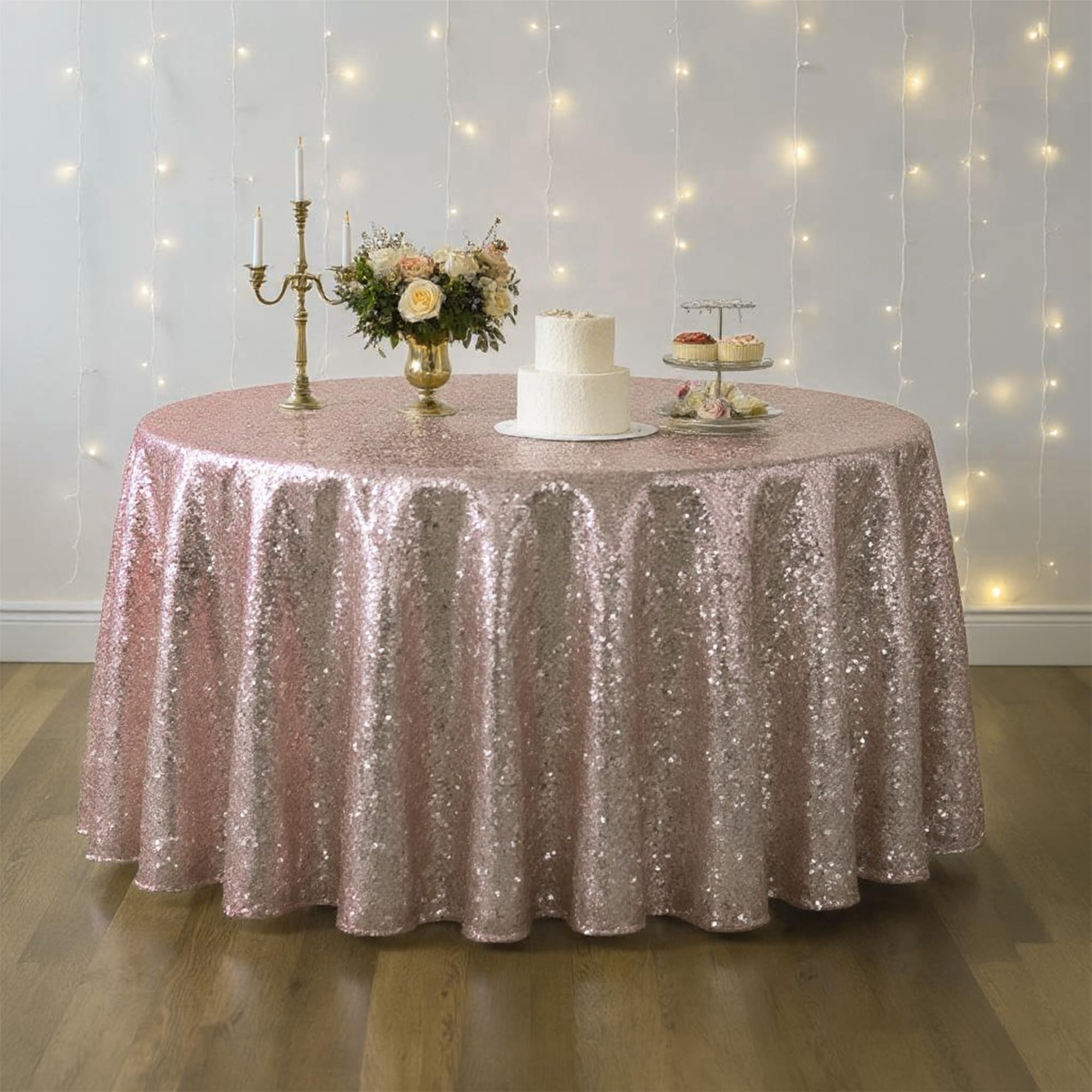 WedDecor Sequin Tablecloth 120-Inch Round Shiny Glitter Rose Gold Table Cover For Birthdays, Wedding, Banquets, Christmas, Reception, Dining Party, Baby Shower, Table Decorations, Pack of 5 — image 1