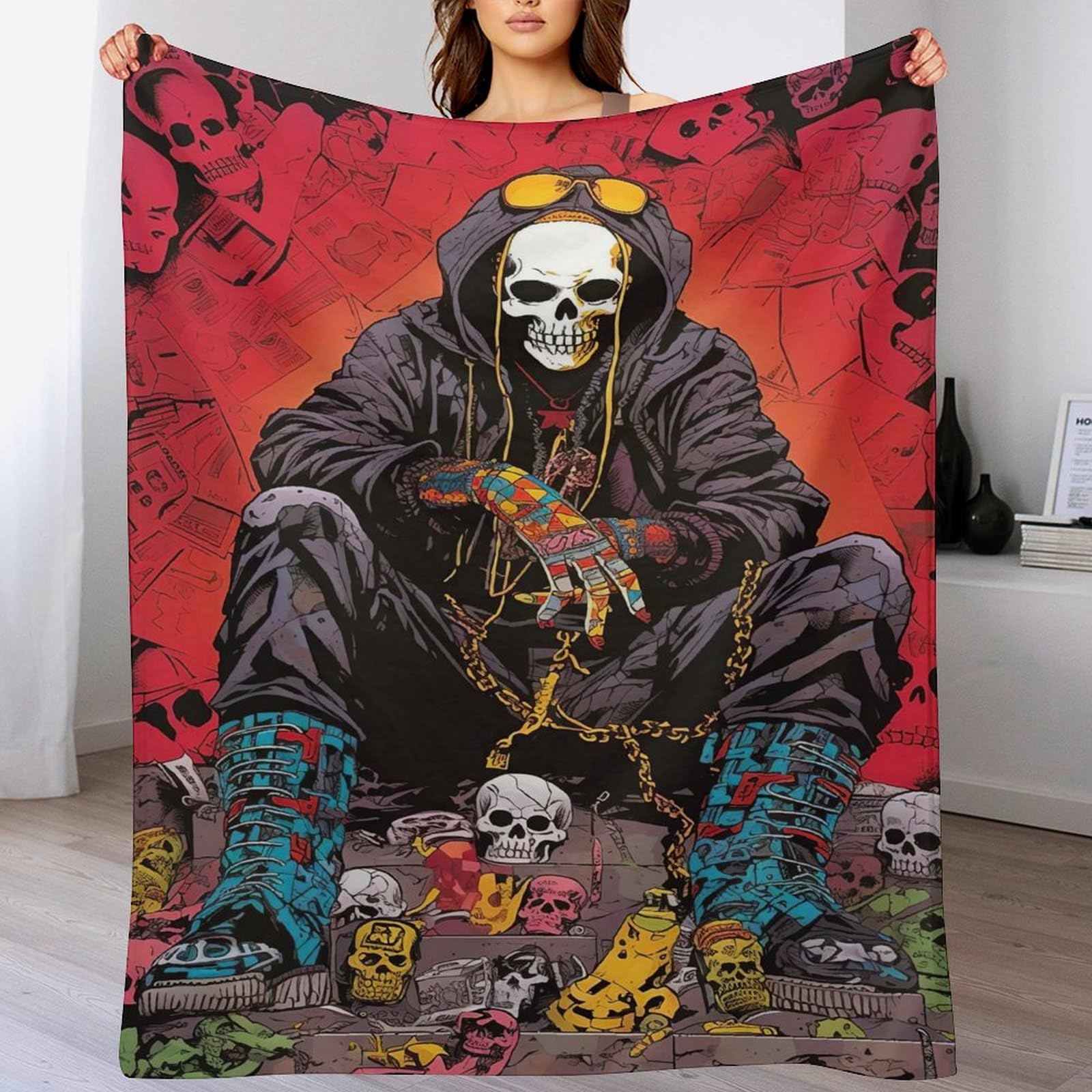 Couverture crâne en flannel douce 180x200cm pour lit et canapé