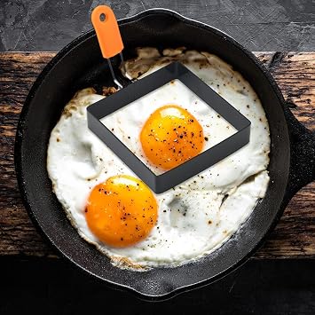 Square Egg Mold, Egg Mould Mokas Square, 10x10cm Stainless Steel Fried Egg Ring, Black, Griddle Pancake Shapers With Silicone Handle, For Breakfast Omelette Sandwich