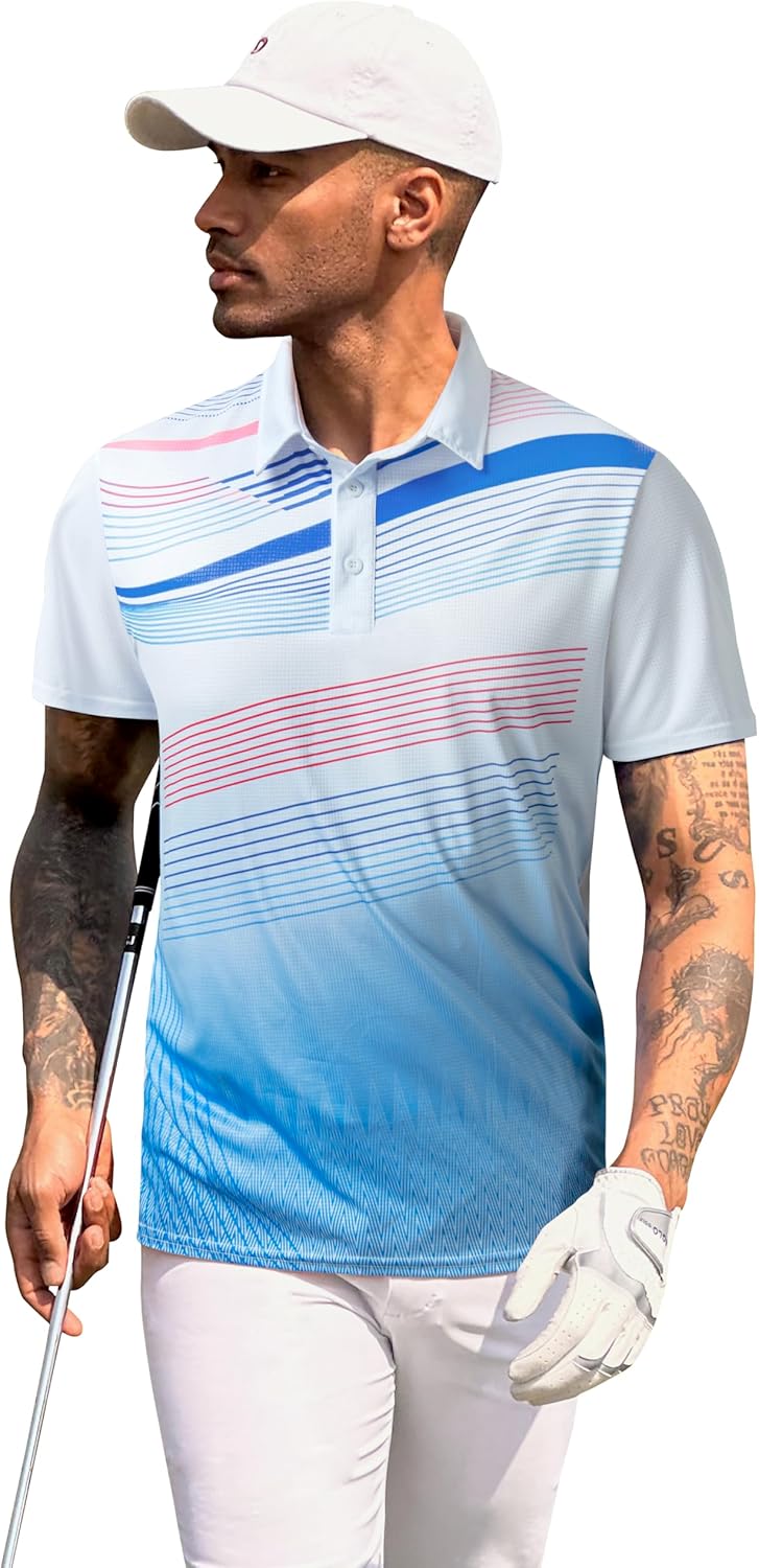 Derminpro Men's Fashion Collared Stretch Fit Casual Short Sleeve Quick Dry Golf Polo Shirts